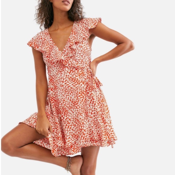 FREE PEOPLE | orange print wrap dress - Picture 5 of 8